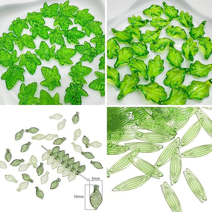 260PCS Green Leaf Beads for Jewelry Making - Acrylic Plant Charms DIY Crafts, Earring Necklace Bracelet Kit for Women