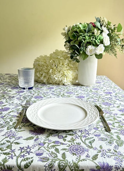 ATOSII Mahoka 100% Cotton Rectangle Fall Tablecloth, Handblock Floral Linen Table Cloth for Kitchen Dining Table I Parties Wedding Outdoors Holidays I Fall Home Decor 60 X 90 Inches I 6 Seater