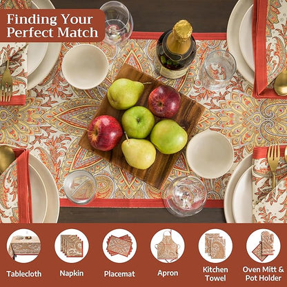 Maison d' Hermine Table Runner 100% Cotton Single Layer Table Runners 48 inches Long for Thanksgiving Christmas Decorations Home Kitchen Dining Party Wedding (Kashmir Paisley, 14.5" x 48")