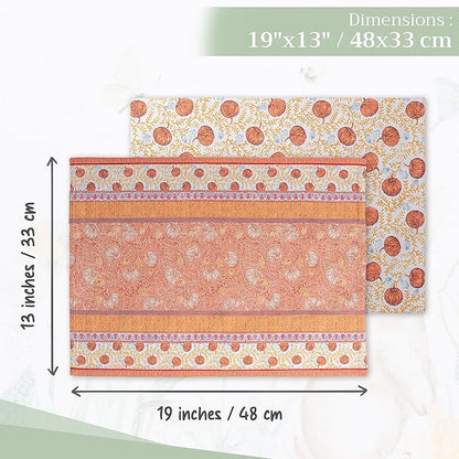 Maison d' Hermine Placemats Set of 4 100% Cotton Washable Cloth Place Mats, Reusable Table Mats for Thanksgiving Christmas Decorations Kitchen Dining Party Wedding (Harvest Festival, 13" x 19")