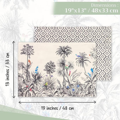 Maison d' Hermine Placemats Set of 4 100% Cotton Washable Cloth Place Mats, Reusable Table Mats for Thanksgiving Christmas Decorations Kitchen Dining Party Wedding Restaurant (Amazonia, 13" x 19")