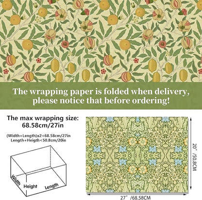 12 Sheets William Morris Wrapping Paper William Morris Gift Wrap Paper Vintage Floral Gift Wrapping Papers Green Vines and Flowers Art Papers for DIY Crafts Birthday Gift Packing Favors, 20x27 Inch