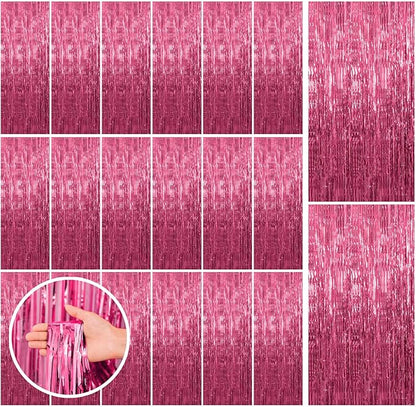 20 Pack Pink Backdrop Decorations - Tinsel Curtain Party Backdrop Foil Fringe Birthday Photo Booth Streamer Backdrop Pink Theme Bachelorette Graduation Decorations