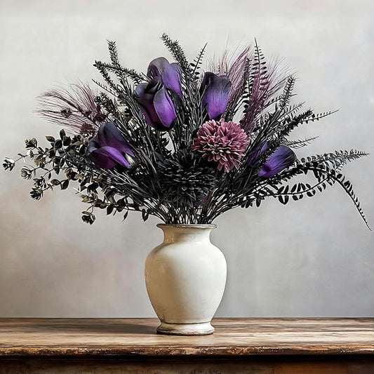 Vintage Purple Artificial Bouquet Roses, Dahlias, Ferns Arrangement Elegant Home Decor Floral Arrangement Artificial Flowers, Decorative Blooms Photography Props