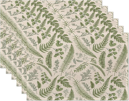 Tropical Fern Herbs Placemats Set of 6,Botanical Floral Leaf Table Mats Non-Slip Heat Resistant Washable Placemat for Party Kitchen Dining Table Decoration Indoor Outdoor