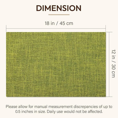 Blue Forest Placemats Set of 6, Dual-Layered Thickened Faux Linen Cloth Place Mats Heat Resistant Machine Washable Wrinkle Free Table Mats Indoor/Outdoor (Lime Green)