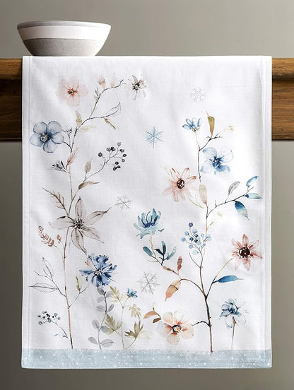 Maison d' Hermine Table Runner 100% Cotton Double Layer Table Runners 108 inches Long for Thanksgiving Christmas Decorations Home Kitchen Dining Party Wedding (Ice Florals, 14.5" x 108")