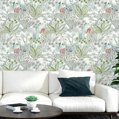 Wudnaye Boho Peel and Stick Wallpaper Catus Wallpaper 17.7" x 118.1"Vintage Floral Wallpapers Peel and Stick Botanical Removable Wall Paper Boho Self Adhesive Contact Paper for Bathroom Cabinets
