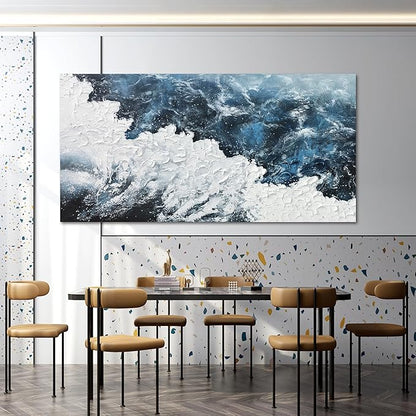 Canvas Wall Art Decor Large Blue White Wall Art Prints Abstract Canvas Wall Pictures for Living Room Oversized Artwork for Walls Coastal Modern Wall Art Decorations Bedroom Office Wall Art Decor 29" X 58"