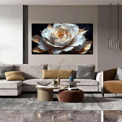 Large White Flower Canvas Wall Art for Living Room Bedroom Home Office Black and White Flower Picture Modern Canvas Prints Framed Wall Decor Artwork Size 24x48
