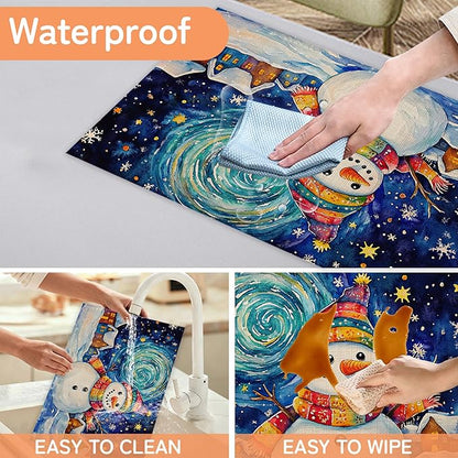Christmas Snowman Table Mats Set of 6,Starry Night Moon Non-Slip Washable Placemats for Restaurant Home Kitchen Dinner Table 12x18Inch