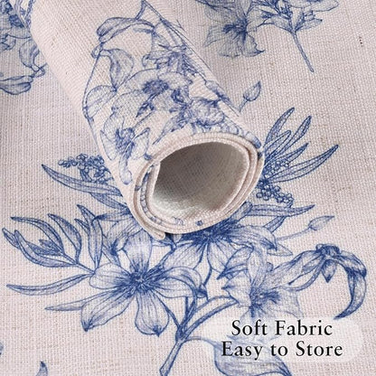 LilyCat Linen Fabric Blue Floral Placemats, Waterproof Durable Boho Dining Table Mats for Kitchen, Rustic Vintage Washable Place Mats Set of 4, 18’’× 12’’