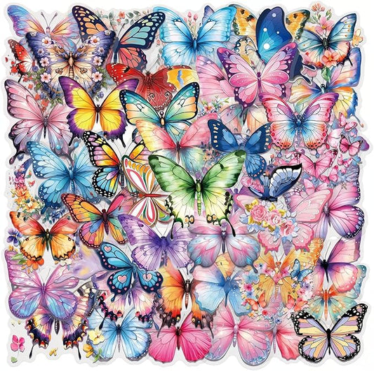 50PCS Butterfly Stickers, Transparent PET Waterproof Nature Decals for Scrapbooking, Journaling, Water Bottles, Phone Cases, Laptops, DIY Crafts & Gift Decor (Vintage Style)