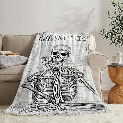 Funny Skull Throw Blanket - Skeleton Gifts & Decor - Soft, Warm, Cozy Fleece Blanket for Boys, Men, Girls, Women, Kids & Adults - 80"x60"