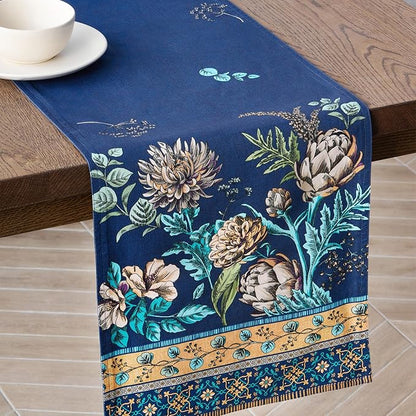 Maison d' Hermine Table Runners 100% Combed Cotton Premium 14.50 Inch x 108 Inch Tablerunner, Decorative Table Runner, Dining, Buffet Parties & Camping, Artichoke (Double Layer)