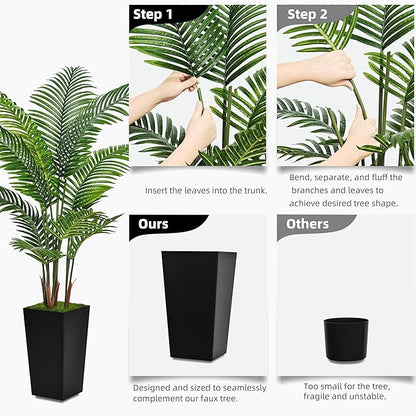Artificial Palm Tree 5FT - Fake Tree with White Tall Planter - Faux Tropical Areca Floor Plant in Pot - Artificial Silk Plant for Home Office Living Room Decor Indoor