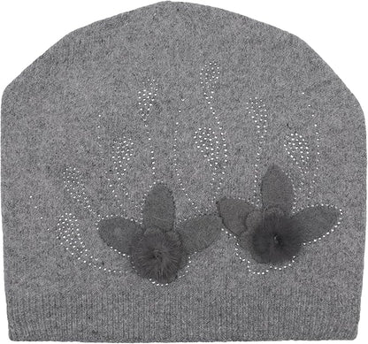 ZLYC Women Floral Slouchy Beanie Hat Double Layer Winter Knit Skull Cap