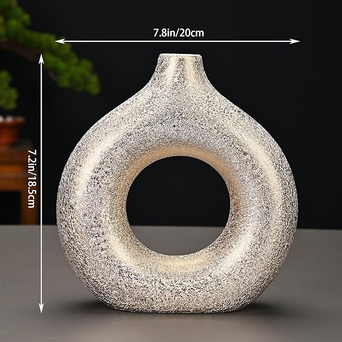 Modern Donut-Shaped Decorative Vases, Handmade Minimalist Boho ins Style, Modern Vase for Home Decor for Wedding Dinner Table Party Living Room Office Bedroom (Gold, Large)