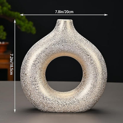Modern Donut-Shaped Decorative Vases, Handmade Minimalist Boho ins Style, Modern Vase for Home Decor for Wedding Dinner Table Party Living Room Office Bedroom (Gold, Large)