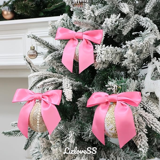 Pink Satin Ribbon Twist Tie Bows 5 Inch Pre-Tied Hot Pink Gift Bows for Crafts, Treat Bags, Party Favors, Wedding, Baby Shower, Candy Apple, Christmas Tree (36 Pack)