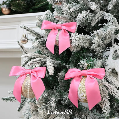 Pink Satin Ribbon Twist Tie Bows 5 Inch Pre-Tied Hot Pink Gift Bows for Crafts, Treat Bags, Party Favors, Wedding, Baby Shower, Candy Apple, Christmas Tree (36 Pack)