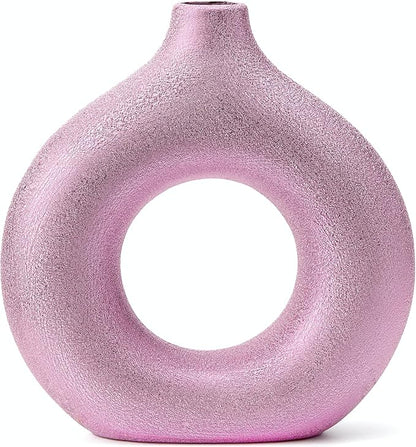 Modern Donut-Shaped Decorative Vases, Handmade Minimalist Boho ins Style, Modern Vase for Home Decor for Wedding Dinner Table Party Living Room Office Bedroom (Purple-Gold, Large)