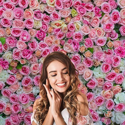 Colorful Flowers Backdrop Pink Red Roses Flowers Floral Wall Photography Background Anniversary Birthday Baby Shower Wedding and Love Backdrops Decor Children Adults Video Studio Prop 9x6ft