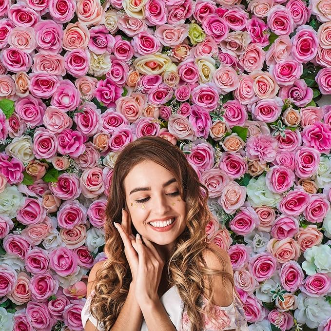 Flowers Backdrop Pink Red Roses Flowers Floral Wall Photography Background Anniversary Birthday Baby Shower Wedding and Love Backdrops Decor Children Adults Video Studio Prop 7x5ft