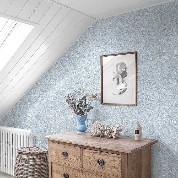 Heroad Boho Peel and Stick Wallpaper Blue Floral Contact Paper Modern Removable Self-Adhesive Wallpaper for Bedroom Living Room Cabinets Decoration Thicken Vinyl Roll Renter Friendly 17.3" x 98"