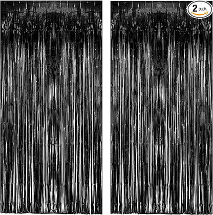 Black Tinsel Backdrop Curtain - GREATRIL Tinsel Curtain Party Backdrop Streamers for Wizard Birthdays/Stranger Theme/Doorway/Halloween Decorations Party - 2 Packs