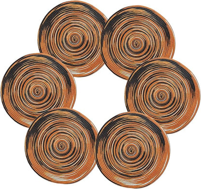 Youyi Better Lifes Halloween Round Braided Placemats Set of 6 Colorful Washable Durable Placemats Non-Slip 15 Inch Black-Orange Woven Table Mats for Dining Tables Holiday Party Decoration
