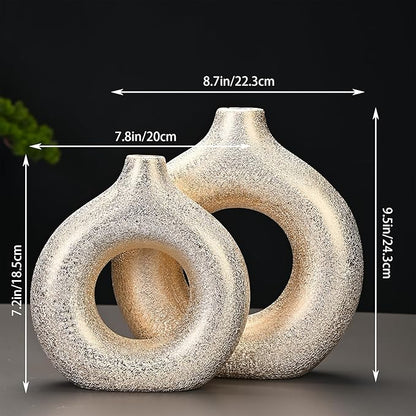 Modern Donut-Shaped Decorative Vases, Handmade Minimalist Boho ins Style, Modern Vase for Home Decor for Wedding Dinner Table Party Living Room Office Bedroom (Gold, Extra Large + Large)