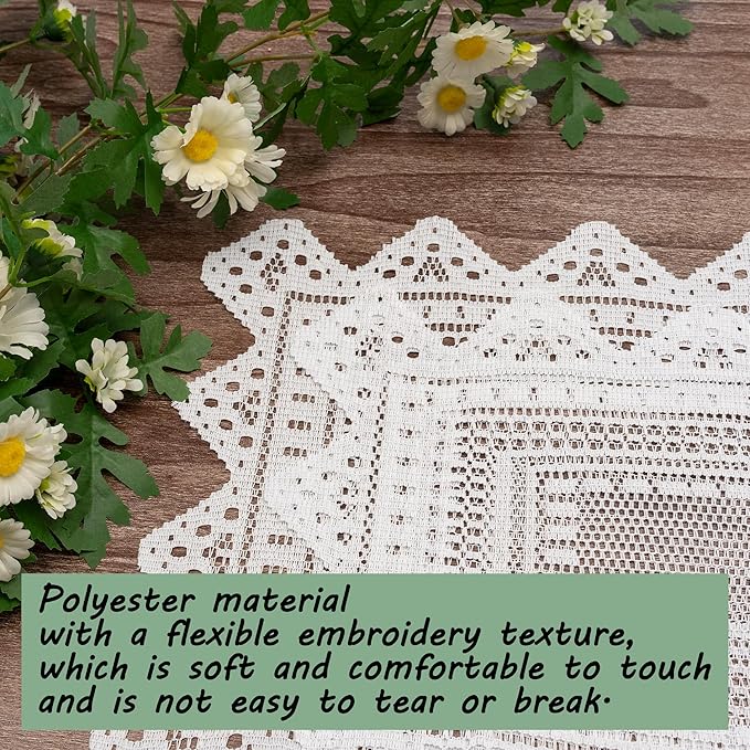 Jayla 2 Pcs Rectangle Lace Placemats for Tables Embroidered Lace Tablemats Vintage Crochet Floral Table Runner Vintage Wedding, Tea Party Decor,12x17 Inch
