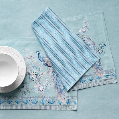 Maison d' Hermine Placemat 100% Combed Cotton Premium Set of 4 Decorative Washable Place Mats Table Cloth Placemat, Dining & Camping - Peacock Utopia - Pastel Turquoise(13"x19")