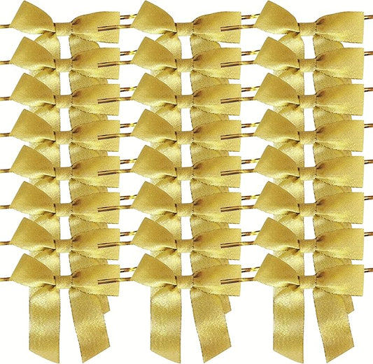 50pcs 3-1/2" Metallic Gold Satin Ribbon Bows with Twist Ties for Gift Wrapping Packing Christmas Decoration (Metallic Gold)
