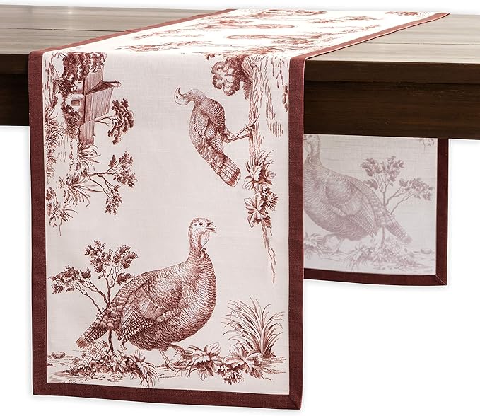 Maison d' Hermine Table Runner 100% Cotton Single Layer Table Runners 36 inches Long for Thanksgiving Christmas Decorations Home Kitchen Dining Party Wedding (Holy Jouy - Brown, 14.5" x 36")