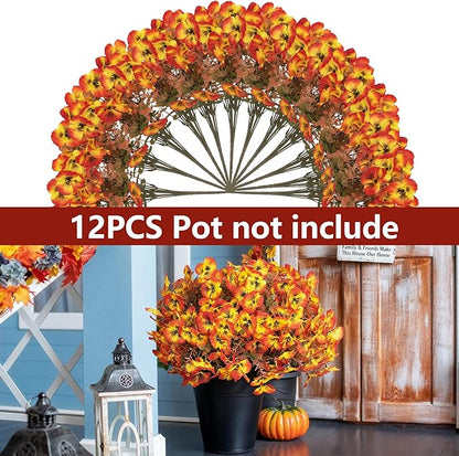 Artificial Flowers Fake Fall Plants for Outside Winter Chrsitmas Decoration, 12 Bundles Silk Fall Mums with Eucalyptus Leaves Fake Plants for Autumn Porch and Home Patio Yard Weeding Decor