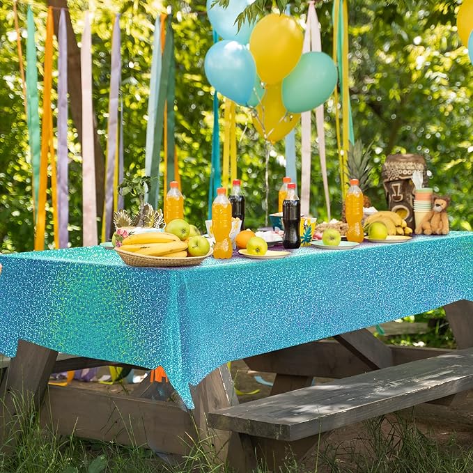 3pcs Blue Holographic Laser Tablecloths 40" x 108" Plastic Table Cloths for Parties Shimmer Shiny Party Decoration for Winter Ocean Princess Birthday Party Wedding Baby Shower Christmas Decor