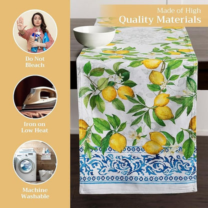 Maison d' Hermine Table Runner 100% Cotton Double Layer Table Runners 72 inches Long Decorative for Home Kitchen Dining Party Baby Shower Wedding Bridal Shower Spring Summer (Cedrat, 14.50" x 72")