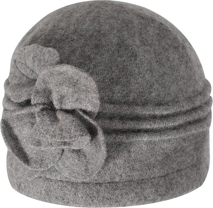 ZLYC Women Wool Cloche Bucket Hat 1920s Vintage Dress Winter Hats with Flower Accent