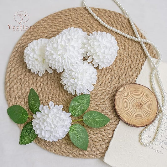 Artificial Dahlia Flowers, 50pcs White Fake Roses with Stem for DIY Wedding Bouquets Centerpieces Arrangements Bridal Shower Party Home Decorations