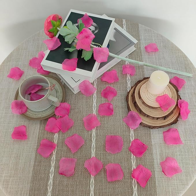 Separated 1000 PCS Artificial Magenta Rose Petals for Romantic Night,Faux Fuchsia Flower Petals for Flower Girl Weddings Party Romantic Decoration(Ready-to-use)