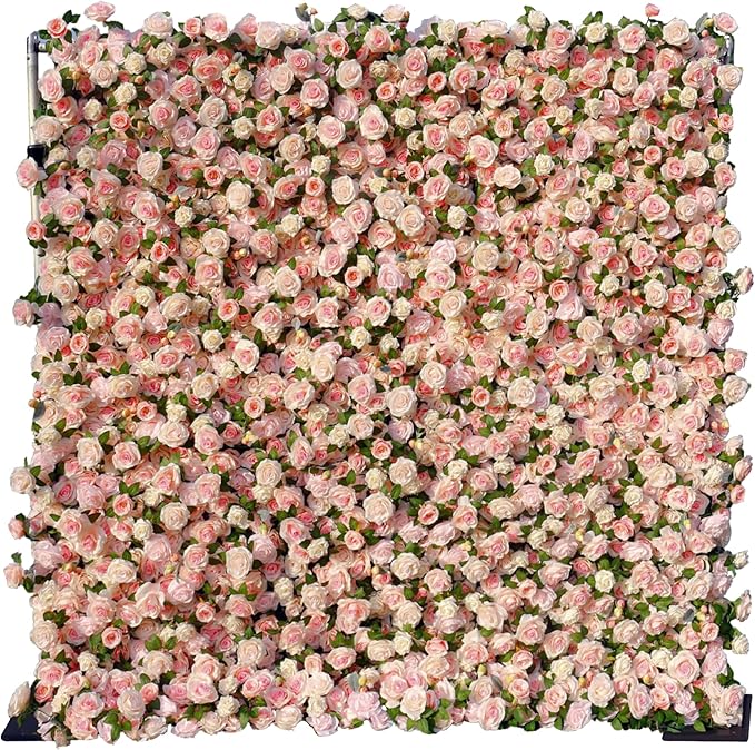 Artificial Flower Wall Backdrop 8×8 ft (2.4×2.4 m), 2 Panels 4×8 ft Each, Realistic Blooms for Wedding Ceremony, Photo Booth & Baby Shower,Stand/Frame Not Included