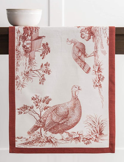 Maison d' Hermine Table Runner 100% Cotton Single Layer Table Runners 108 inches Long for Thanksgiving Christmas Decorations Home Kitchen Dining Party Wedding (Holy Jouy - Red, 14.5" x 108")