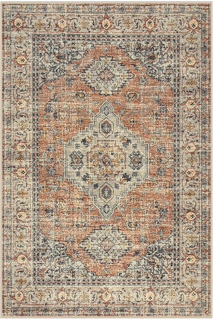 Lahome Oriental Door Mat Indoor Entrance, 2x3 Washable Fall Indoor Rugs for Entryway Soft Small Kitchen Rugs Non Slip Ultra-Thin, Vintage Door Mat Carpet for Bedroom Bathroom, Peach/Orange