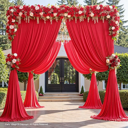 PartyVillage 50ft×15ft ChrismasRed Backdrop Curtain for Wedding Parties, 10 Panels Wrinkle Free 15 FT Long Polyester Photo Backdrop Drapes Back Drop Cloth for Birthday Photography Background
