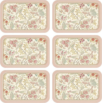 patdrea French Floral Bird Rectangular PVC Placemats, Pack of 6, Waterproof Insulation, Soft and Durable, Suitable for Dining Table, Kitchen and Coffee Table Decoration,12"*17"