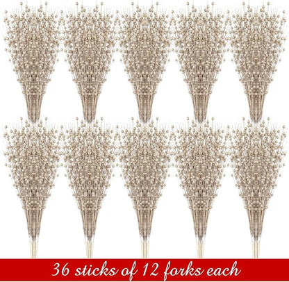 Geosar 30 Pcs Christmas Artificial Glitter Berry Stem Decorations 17 Inch Faux Stick Floral Pick Centerpiece Bouquet Flower Bead Twigs for Centerpiece Tree Wreath Xmas Ornaments Home(Champagne Gold)