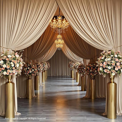 PartyVillage 20ft×15ft Beige Backdrop Curtain for Wedding Parties, 4 Panels Wrinkle Free 15 FT Long Polyester Photo Backdrop Drapes Back Drop Cloth for Birthday Photography Background