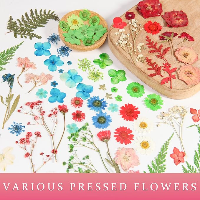 110+PCS Pressed Flowers for Resin molds Real Dried Flower Leaves for Resin Jewelry Making Dry Flowers for Scrapbooking Crafts DIY Soap Candles Making Nails Décor (Colorful-B)